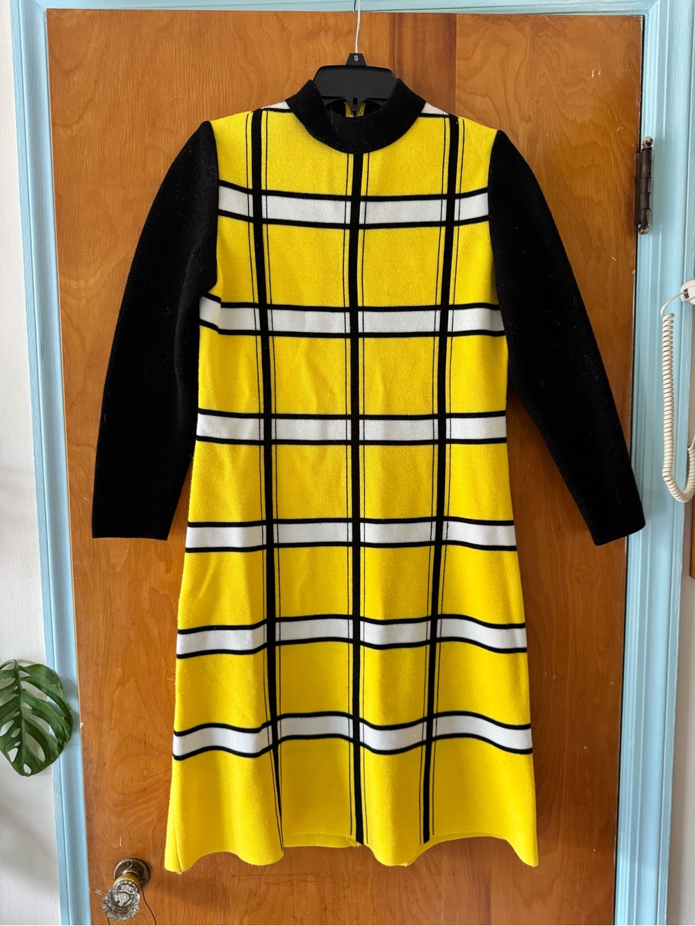 Vintage Import Corner Yellow & Black Plaid Knit Dress